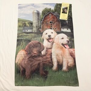 Evergreen Suede Reflections Double Sided Decorative Flag Farm Scene Puppy